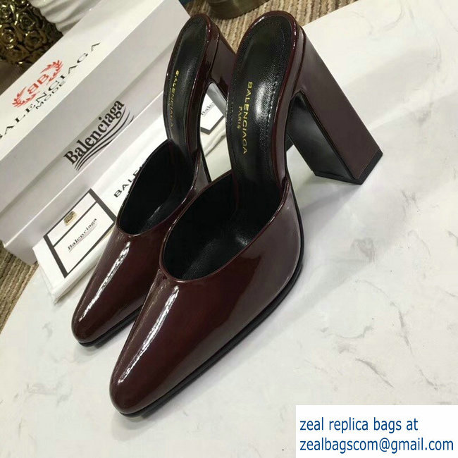 Balenciaga Heel 9cm Round Toe Calfskin Mules Burgundy 2019