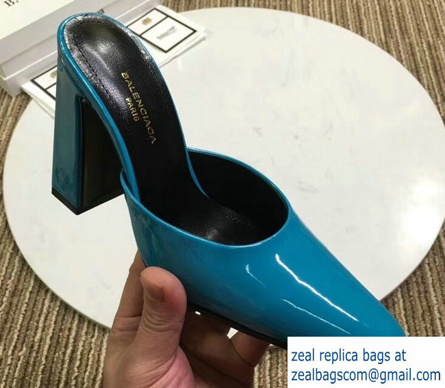 Balenciaga Heel 9cm Round Toe Calfskin Mules Lake Blue 2019 - Click Image to Close