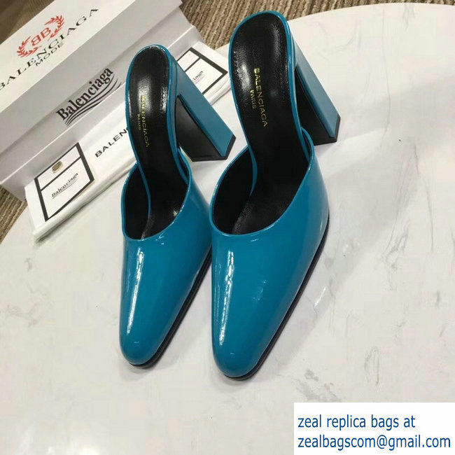 Balenciaga Heel 9cm Round Toe Calfskin Mules Lake Blue 2019 - Click Image to Close