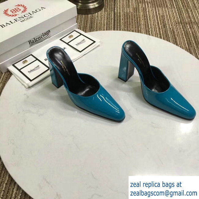 Balenciaga Heel 9cm Round Toe Calfskin Mules Lake Blue 2019 - Click Image to Close