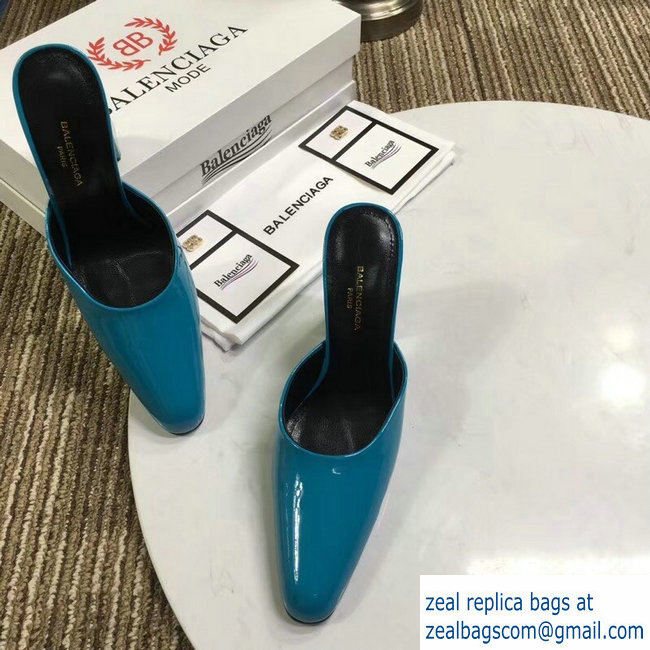 Balenciaga Heel 9cm Round Toe Calfskin Mules Lake Blue 2019