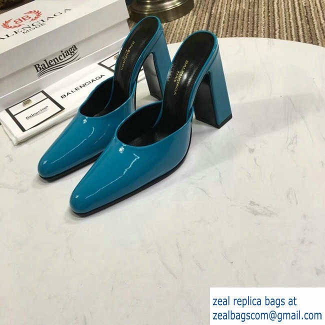 Balenciaga Heel 9cm Round Toe Calfskin Mules Lake Blue 2019 - Click Image to Close