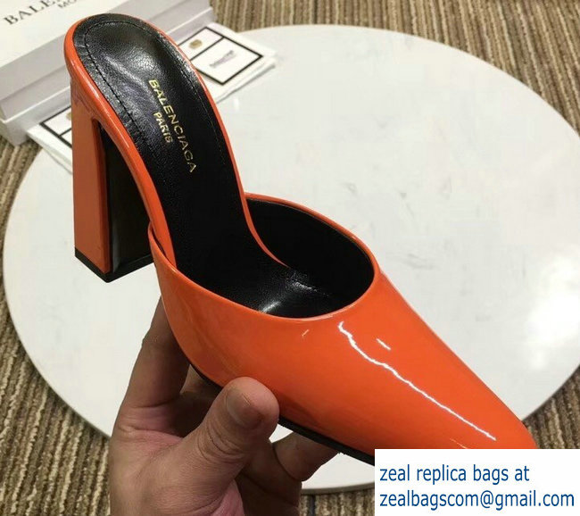 Balenciaga Heel 9cm Round Toe Calfskin Mules Orange 2019 - Click Image to Close