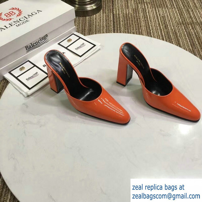 Balenciaga Heel 9cm Round Toe Calfskin Mules Orange 2019 - Click Image to Close