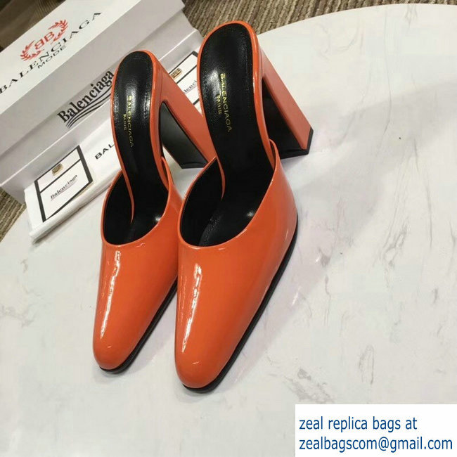 Balenciaga Heel 9cm Round Toe Calfskin Mules Orange 2019 - Click Image to Close