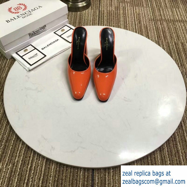 Balenciaga Heel 9cm Round Toe Calfskin Mules Orange 2019