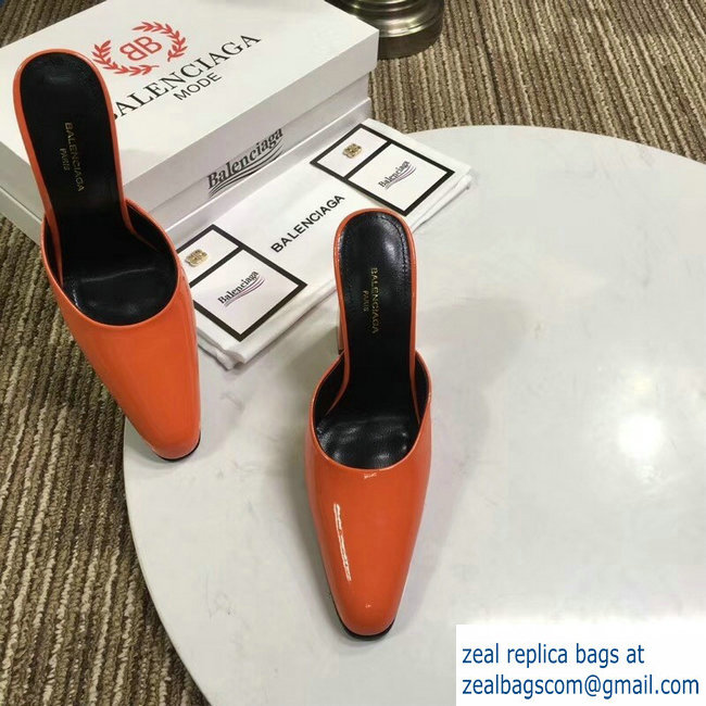 Balenciaga Heel 9cm Round Toe Calfskin Mules Orange 2019