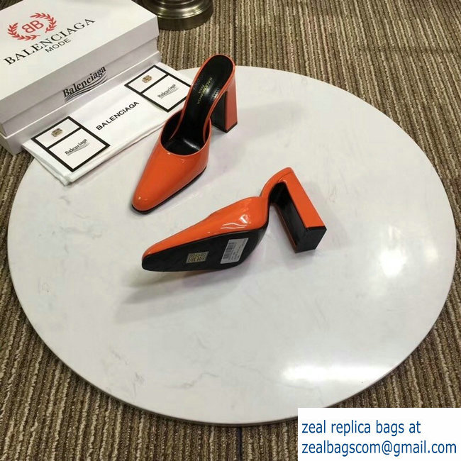 Balenciaga Heel 9cm Round Toe Calfskin Mules Orange 2019
