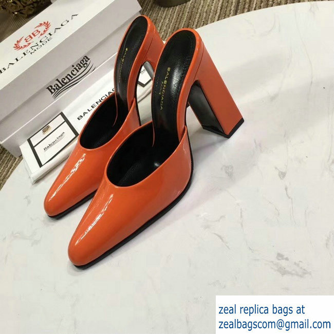 Balenciaga Heel 9cm Round Toe Calfskin Mules Orange 2019 - Click Image to Close