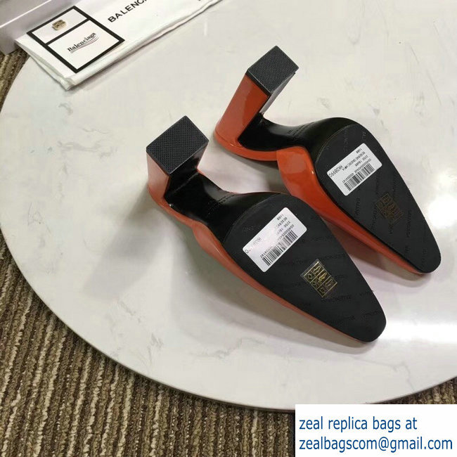 Balenciaga Heel 9cm Round Toe Calfskin Mules Orange 2019