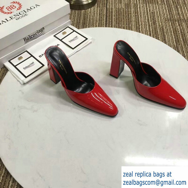 Balenciaga Heel 9cm Round Toe Calfskin Mules Red 2019