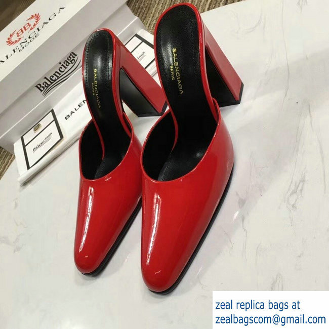 Balenciaga Heel 9cm Round Toe Calfskin Mules Red 2019