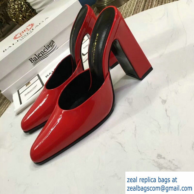Balenciaga Heel 9cm Round Toe Calfskin Mules Red 2019