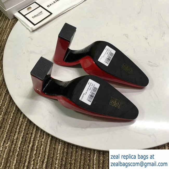Balenciaga Heel 9cm Round Toe Calfskin Mules Red 2019