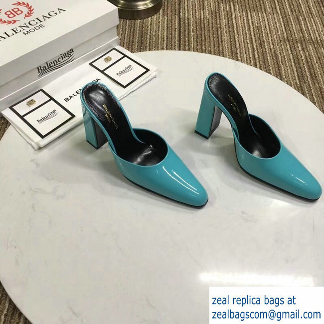 Balenciaga Heel 9cm Round Toe Calfskin Mules Turquoise 2019