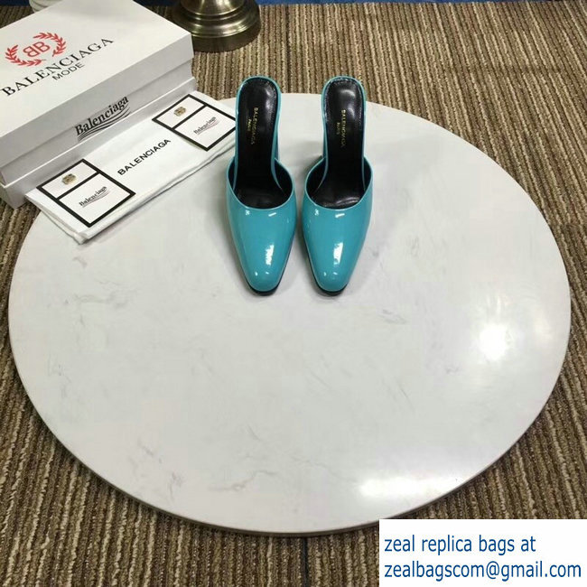 Balenciaga Heel 9cm Round Toe Calfskin Mules Turquoise 2019
