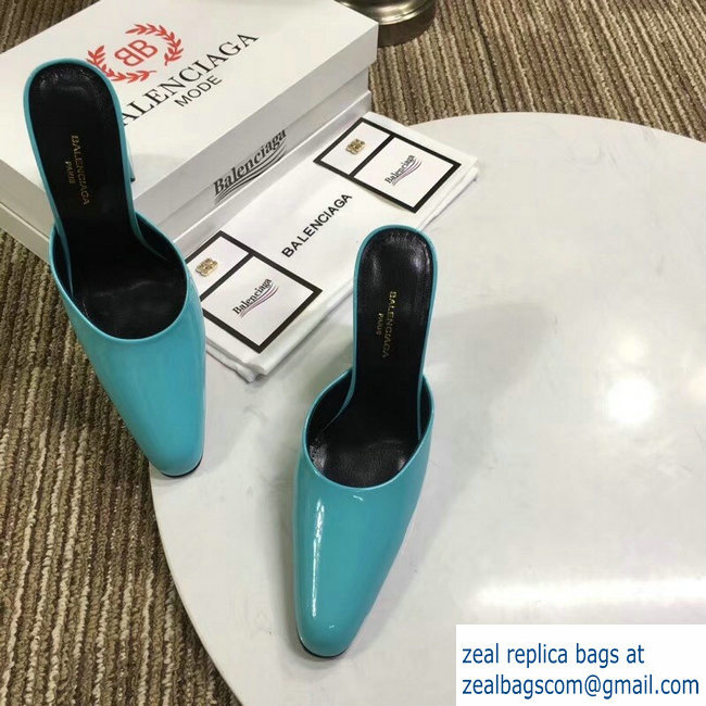 Balenciaga Heel 9cm Round Toe Calfskin Mules Turquoise 2019