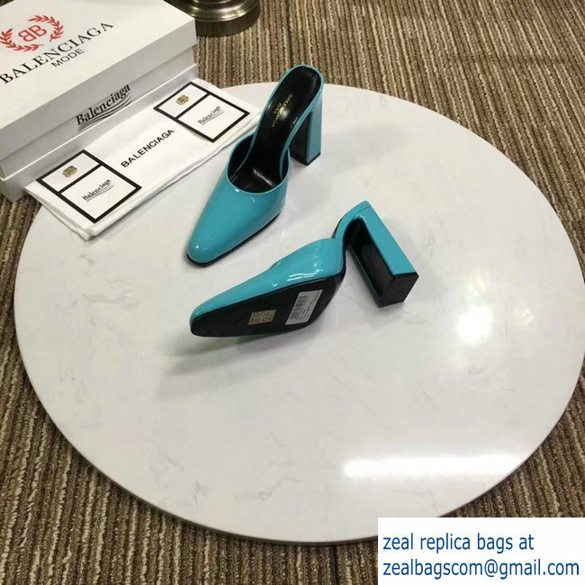 Balenciaga Heel 9cm Round Toe Calfskin Mules Turquoise 2019