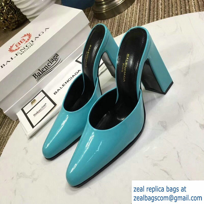 Balenciaga Heel 9cm Round Toe Calfskin Mules Turquoise 2019