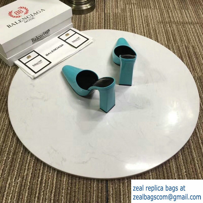 Balenciaga Heel 9cm Round Toe Calfskin Mules Turquoise 2019