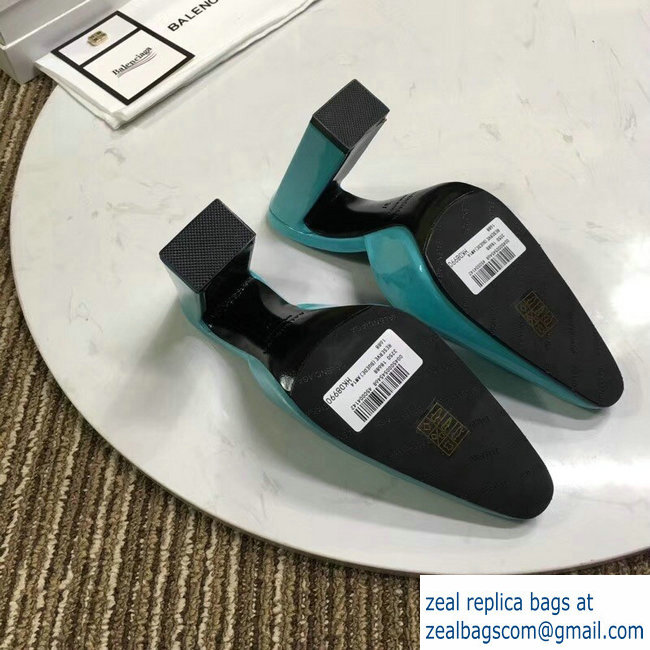 Balenciaga Heel 9cm Round Toe Calfskin Mules Turquoise 2019
