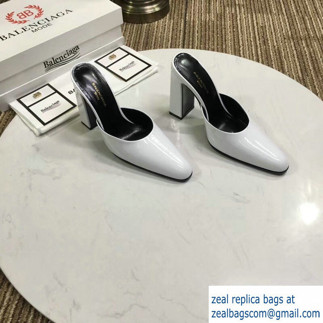 Balenciaga Heel 9cm Round Toe Calfskin Mules White 2019