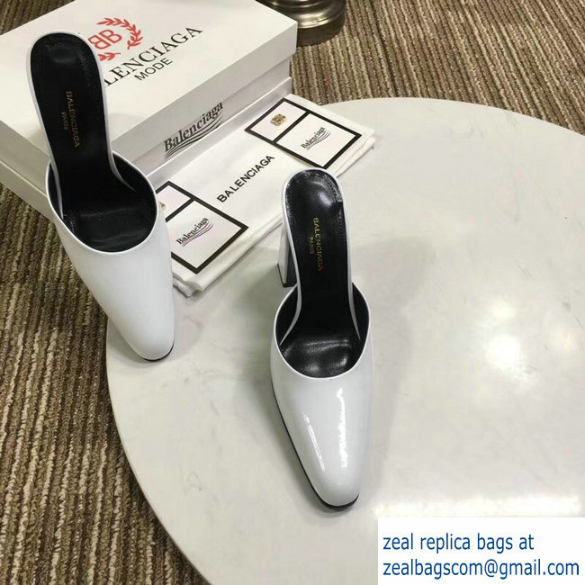 Balenciaga Heel 9cm Round Toe Calfskin Mules White 2019 - Click Image to Close
