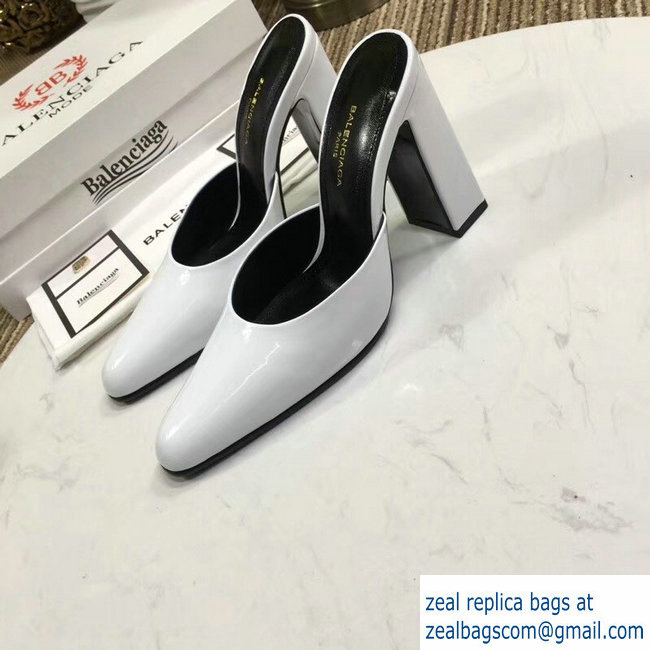 Balenciaga Heel 9cm Round Toe Calfskin Mules White 2019