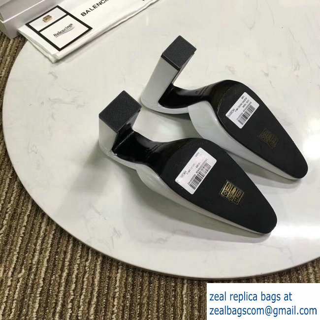 Balenciaga Heel 9cm Round Toe Calfskin Mules White 2019