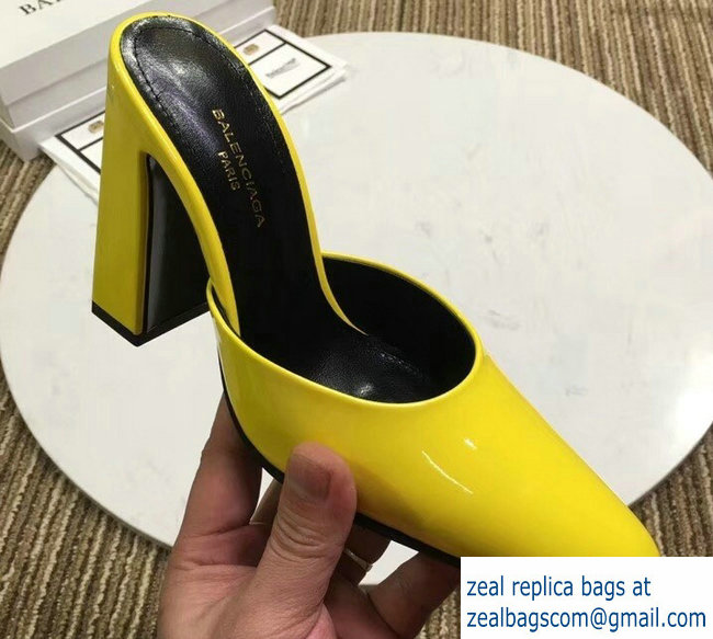 Balenciaga Heel 9cm Round Toe Calfskin Mules Yellow 2019 - Click Image to Close