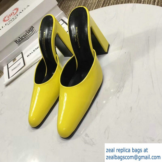 Balenciaga Heel 9cm Round Toe Calfskin Mules Yellow 2019