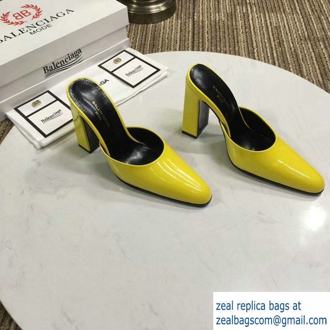 Balenciaga Heel 9cm Round Toe Calfskin Mules Yellow 2019