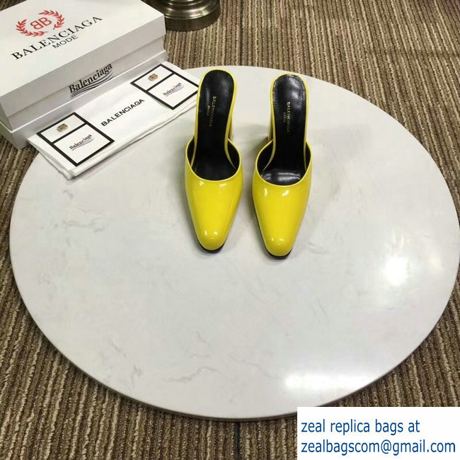 Balenciaga Heel 9cm Round Toe Calfskin Mules Yellow 2019