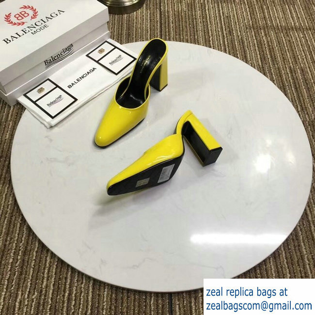 Balenciaga Heel 9cm Round Toe Calfskin Mules Yellow 2019 - Click Image to Close