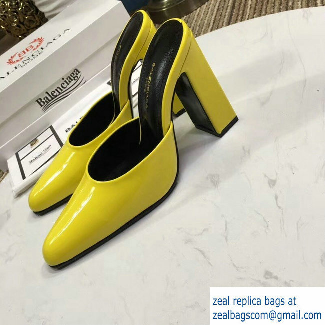 Balenciaga Heel 9cm Round Toe Calfskin Mules Yellow 2019