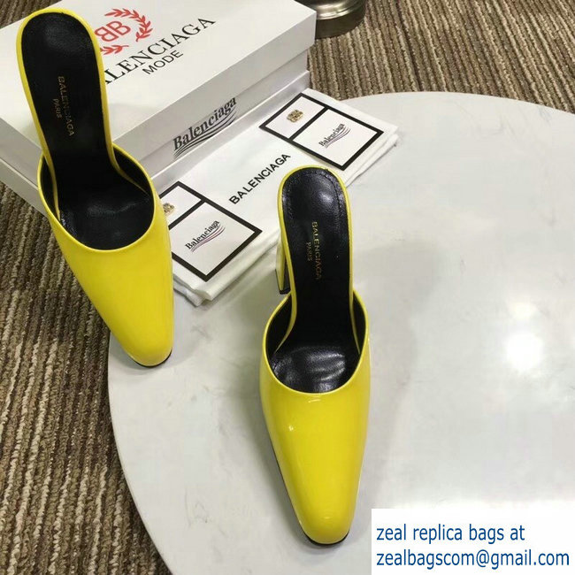 Balenciaga Heel 9cm Round Toe Calfskin Mules Yellow 2019