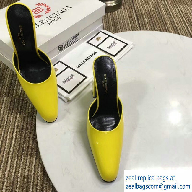 Balenciaga Heel 9cm Round Toe Calfskin Mules Yellow 2019 - Click Image to Close