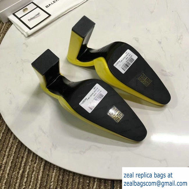 Balenciaga Heel 9cm Round Toe Calfskin Mules Yellow 2019 - Click Image to Close