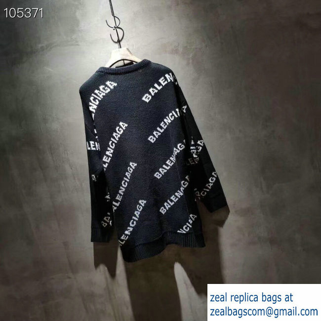 Balenciaga Jacquard All Over Logo Crewneck Sweater Black 2018