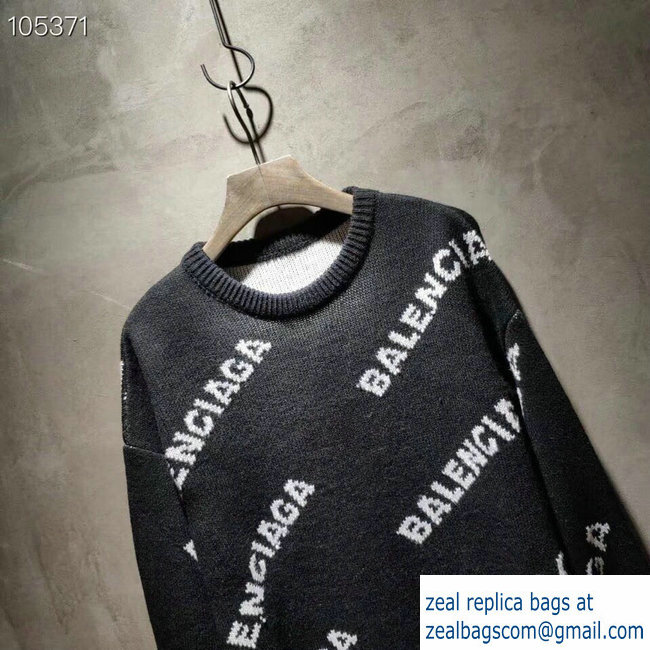 Balenciaga Jacquard All Over Logo Crewneck Sweater Black 2018