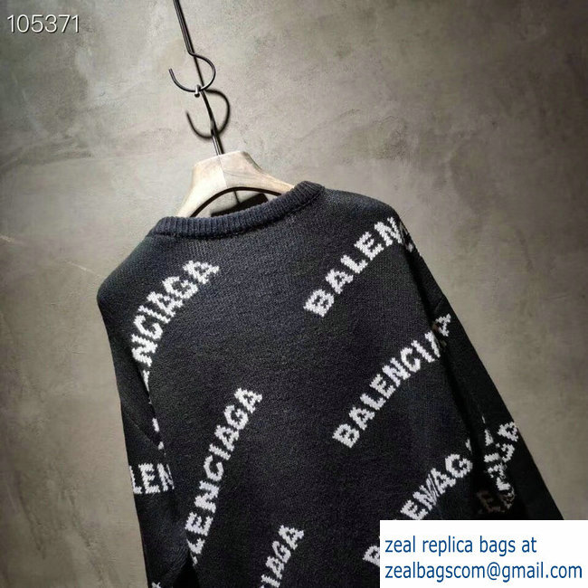 Balenciaga Jacquard All Over Logo Crewneck Sweater Black 2018 - Click Image to Close