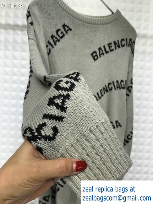 Balenciaga Jacquard All Over Logo Crewneck Sweater Gray 2018