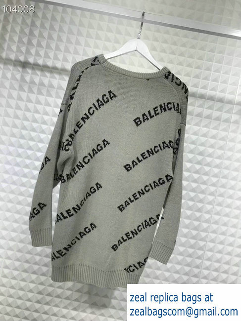 Balenciaga Jacquard All Over Logo Crewneck Sweater Gray 2018 - Click Image to Close