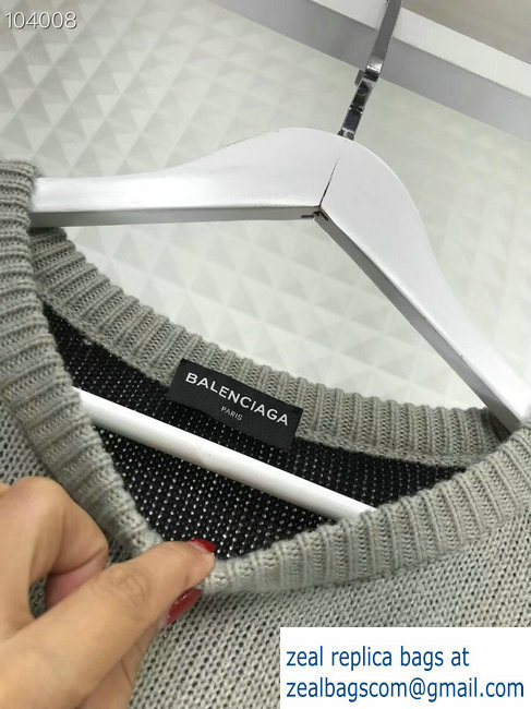 Balenciaga Jacquard All Over Logo Crewneck Sweater Gray 2018 - Click Image to Close