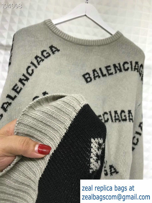 Balenciaga Jacquard All Over Logo Crewneck Sweater Gray 2018 - Click Image to Close