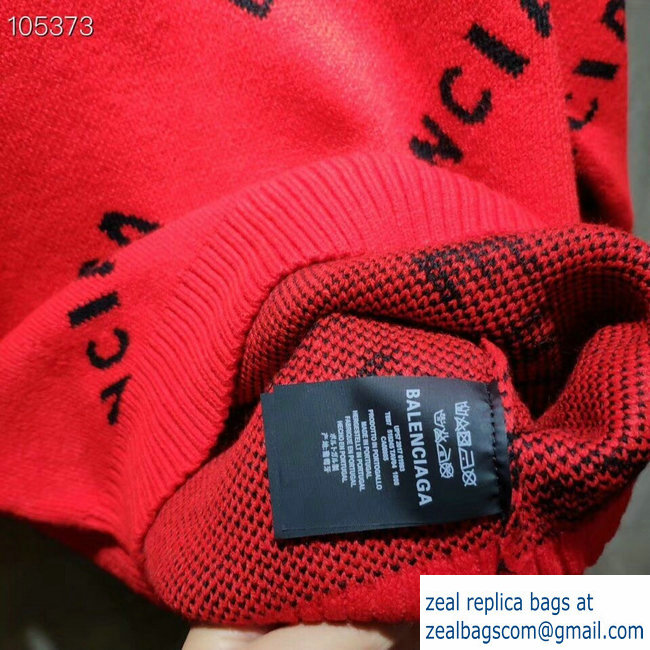 Balenciaga Jacquard All Over Logo Crewneck Sweater Red 2018 - Click Image to Close