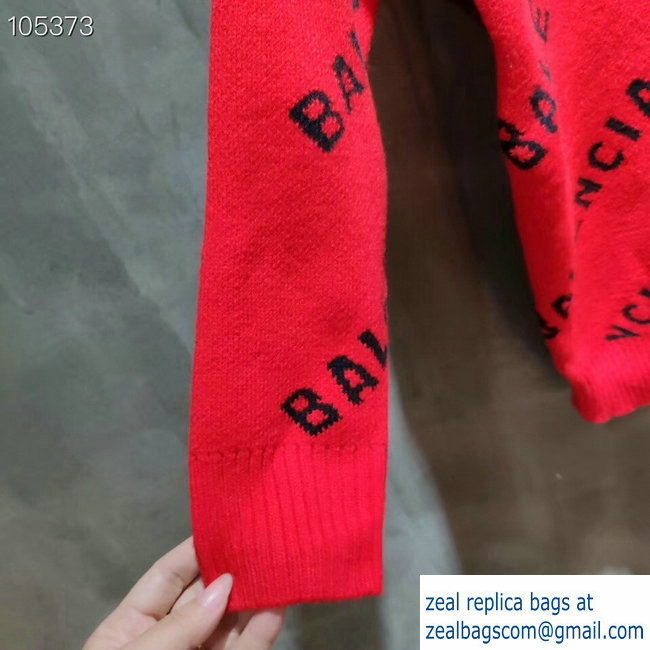 Balenciaga Jacquard All Over Logo Crewneck Sweater Red 2018