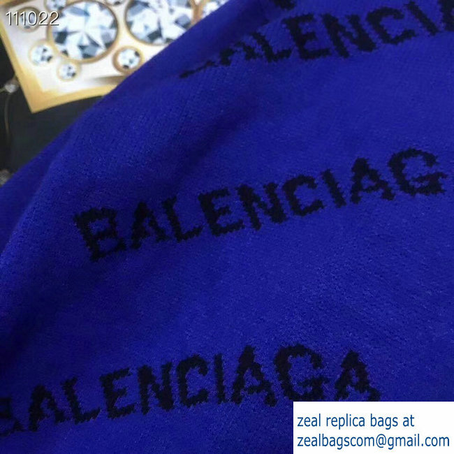 Balenciaga Jacquard All Over Logo Crewneck Sweater cobalt Blue 2018 - Click Image to Close