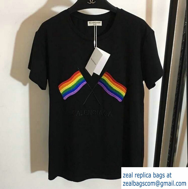 Balenciaga LGBTQ Flags And BB Logo T-Shrit Black 2019 - Click Image to Close