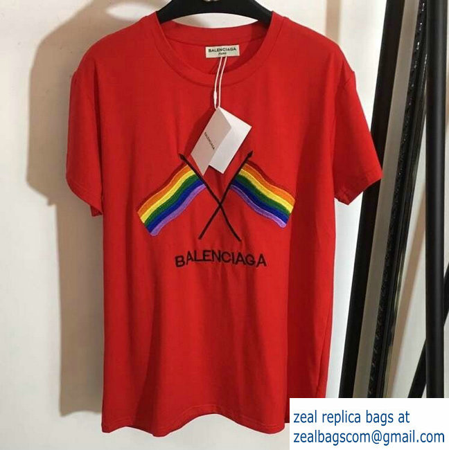 Balenciaga LGBTQ Flags And BB Logo T-Shrit Red 2019